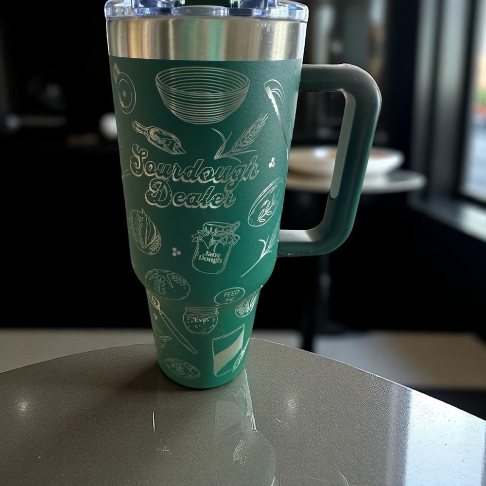 40oz Engraved Green Tumbler with Handle